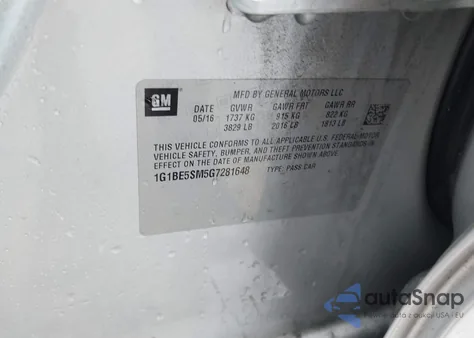 2016 Chevrolet Cruze Lt Auto z USA, uszkodzony, nr VIN 1G1BE5SM5G7281648